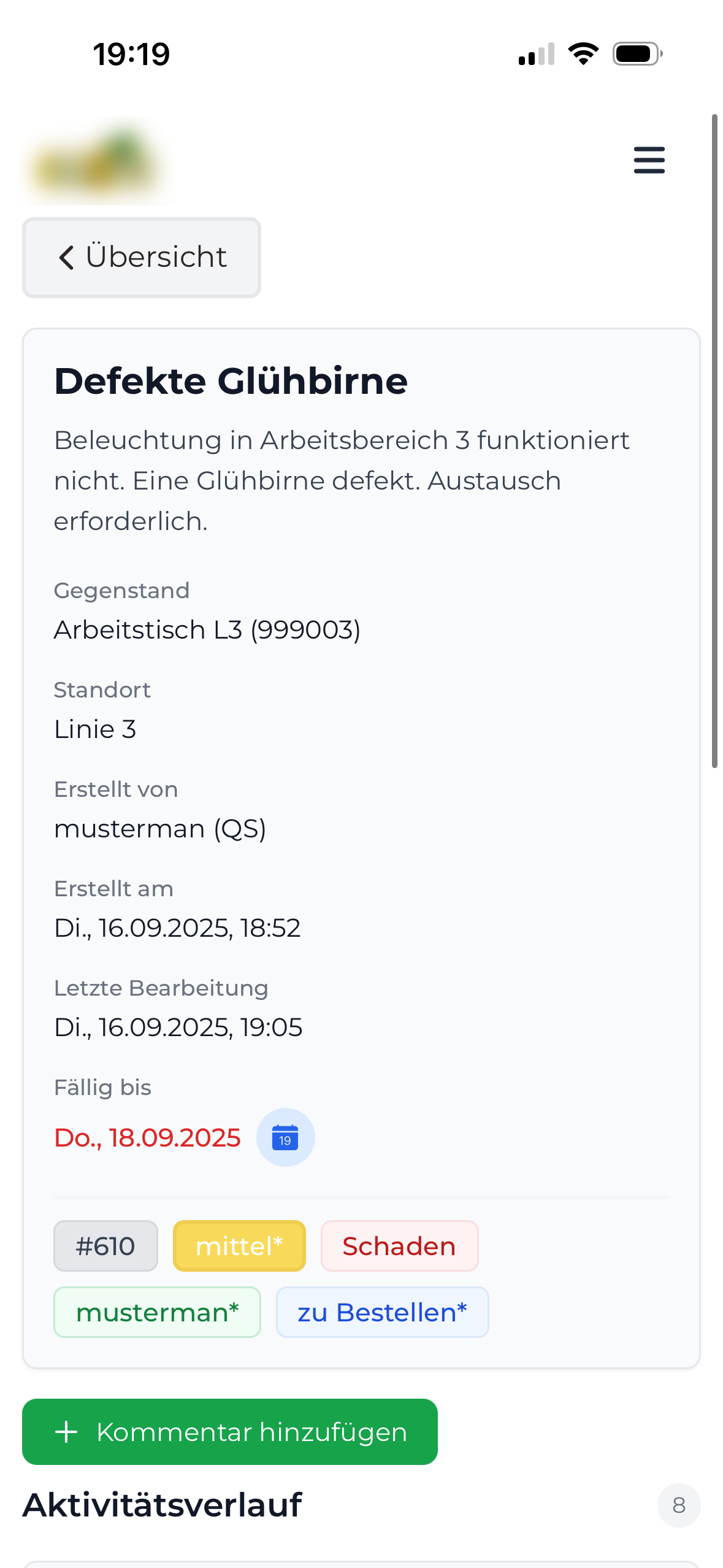 Aufgabendetail (Mobile)