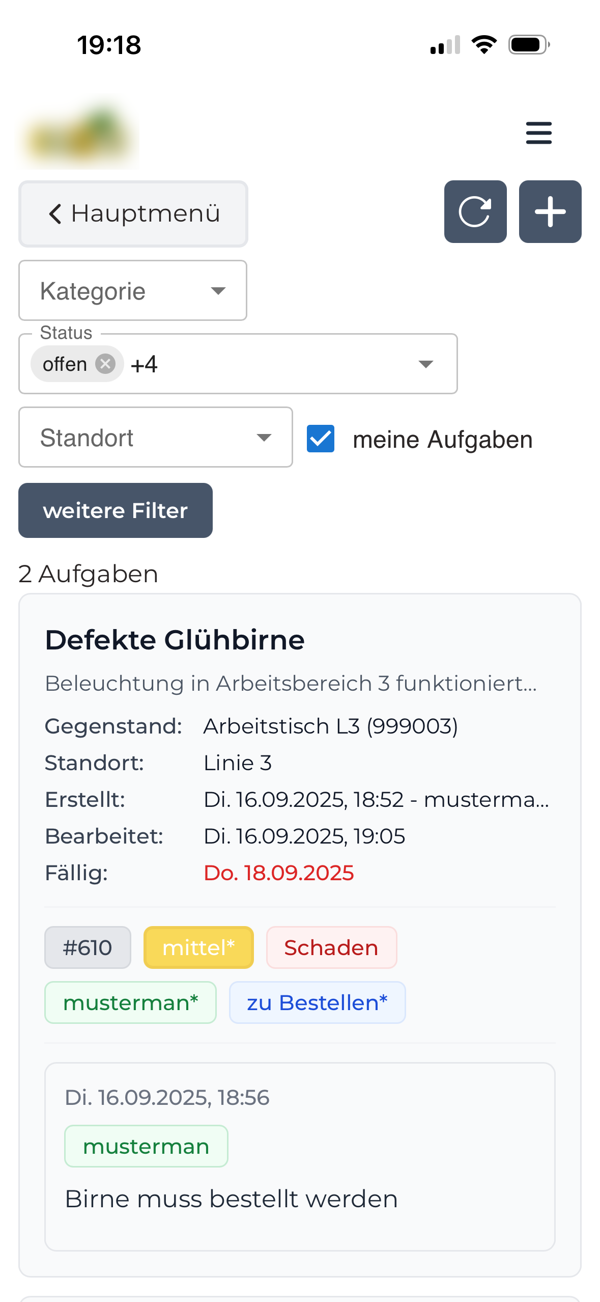 Aufgabenübersicht (Mobile)