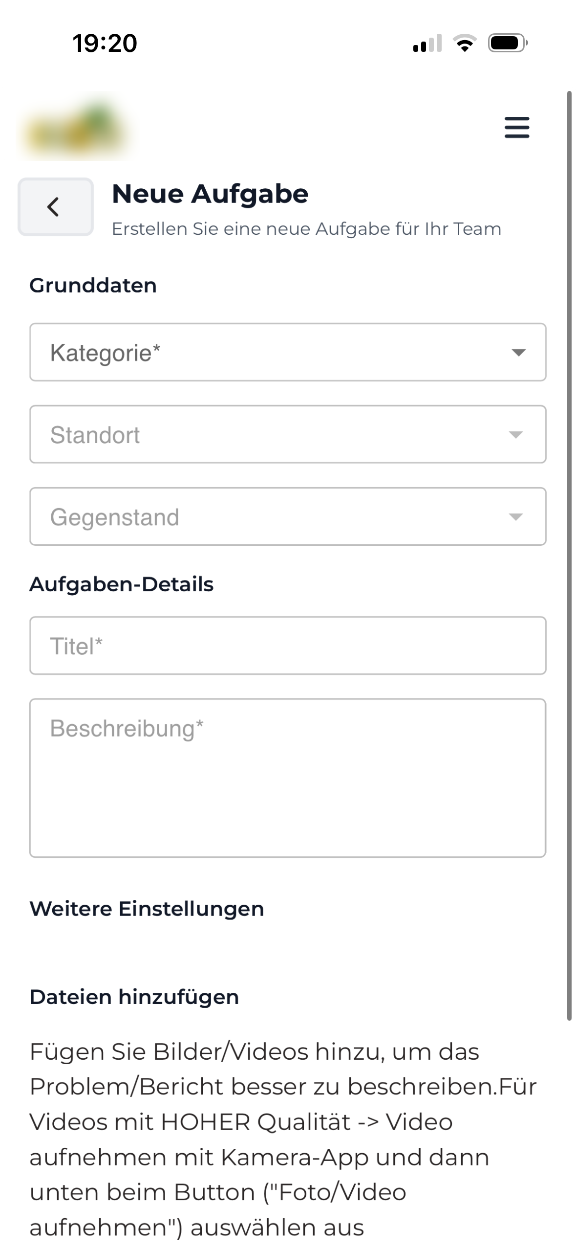 Aufgabe erstellen (Mobile)
