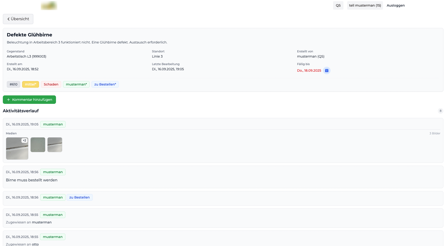 Aufgabe erstellen – Desktop