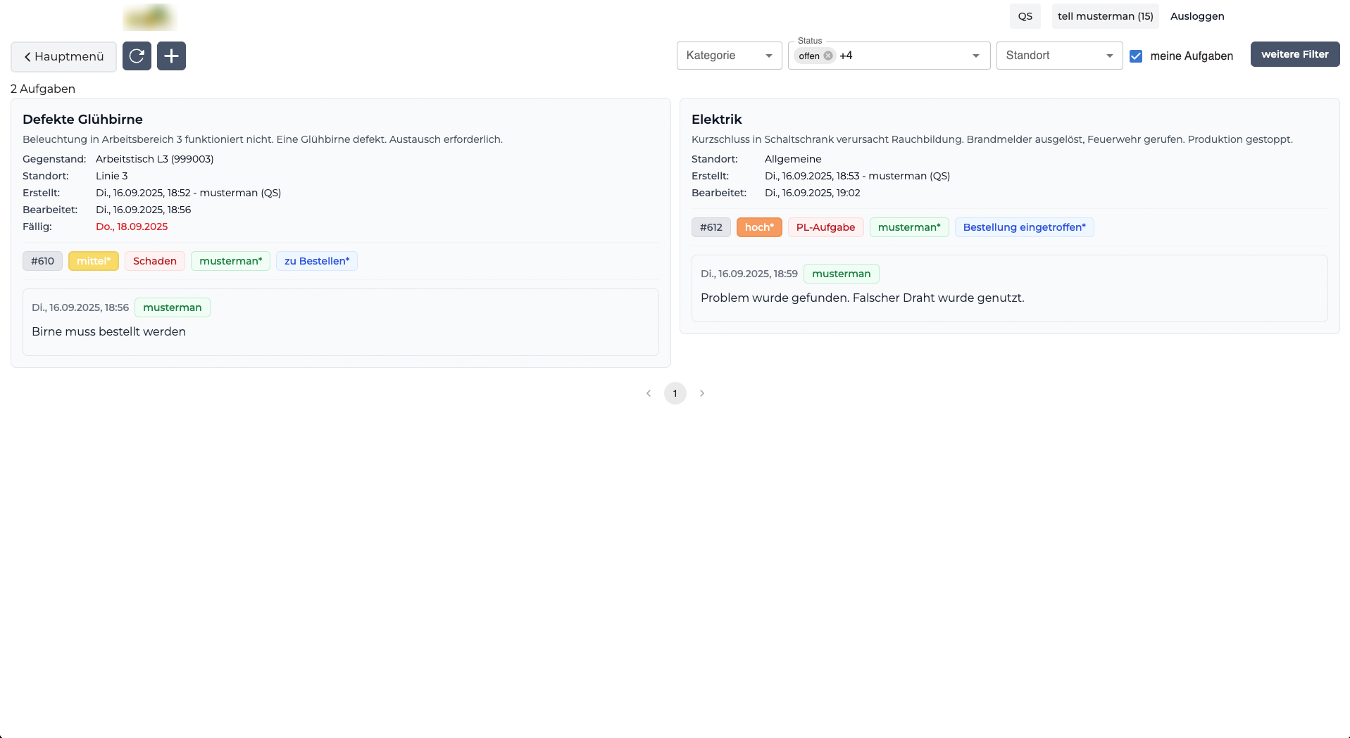Meine Aufgaben – Desktop